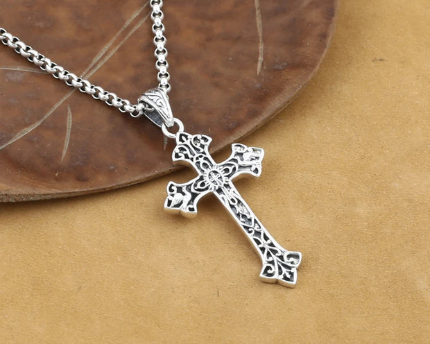 100% 925 Silver Cross Pendant Necklace Vintage Sterling Silver Jesus Cross Pendant Cross Jewelry Pendant Necklace