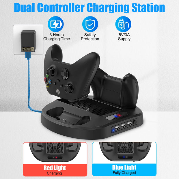 Vertical Cooling Fan Stand for Xbox Series S,  Dual Controller Fast Charging Station Dock Fit for Xbox Series S/X, 3 USB Ports, LED Indicator, Xbox Series S Accessories