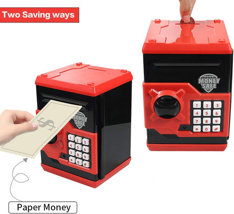 Piggy Banks for Kids, Electronic Password Code Money Banks ATM Banks Box Coin Bank for Children Boys and Girls (Black/Red)