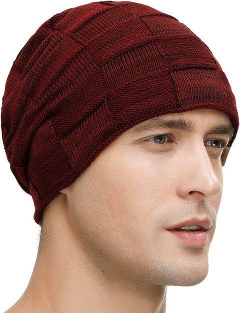 Slouchy Beanie for Men Winter Hats for Guys Cool Beanies Mens Lined Knit Warm Thick Skully Stocking Binie Hat