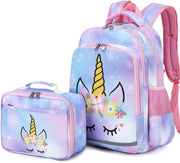 Girls Backpack for School Kids Preschool Backpack with Lunch Box Kindergartern Bookbags Set (Tie Dye Blue)