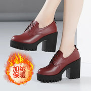 T Platform Walk Show 8Cm High Heels Thick Heels New Autumn Velvet Waterproof Platform Women Single Shoes Big Size 32-43