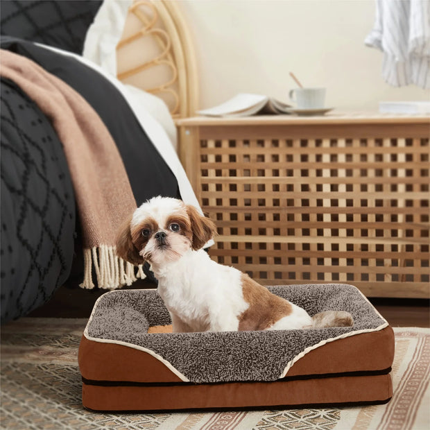 Dog Beds for Small Dogs Orthopedic Dog Bed Sofa Large Medium Small, Supportive Egg Crate Foam Pet Couch Bed with Removable Washable Cover Non Skid Bottom, S, Brown