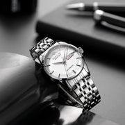 Men'S Wrist Watches Automatic Mechanical Watches Stainless Steel Strap Waterproof Date Fashion Business Wrist Watch for Men RW00101 (Silver)