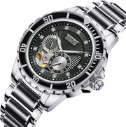 Men'S Automatic Mechanical Wrist Watches, Luxury Skeleton Watches for Men with Black Green Jade & Steel Strap