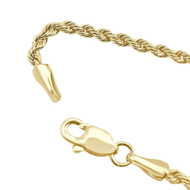 10K Yellow Gold 1.9 Mm Hollow Rope Bracelet with Lobster Lock