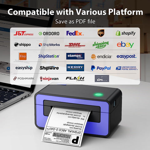 Shipping Label Printer, PL60 4X6 Label Printer for Shipping Packages, Direct Thermal Printer, Compatible with Windows, Mac, Linux, Widely Use for Shopify, Ebay, Amazon, UPS, Fedex, Etsy, Purple