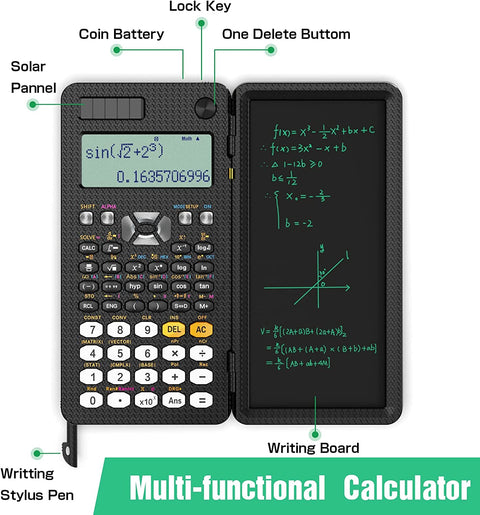 NEWYES 991ES 6.5 Inches Scientific Calculator with LCD Writing Tablet and 417 Functions Solar Energy Science Calculators Notepad Professional Foldable Calculators for School Students Office Assistant