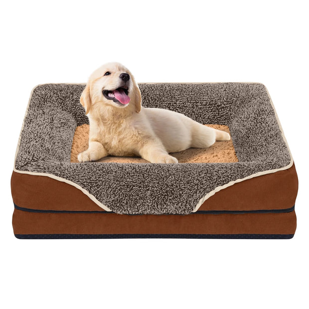 Dog Beds for Small Dogs Orthopedic Dog Bed Sofa Large Medium Small, Supportive Egg Crate Foam Pet Couch Bed with Removable Washable Cover Non Skid Bottom, S, Brown