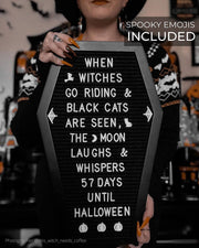 Coffin Letter Board Black with Spooky and All Seasons Emojis +500 Characters, and Wooden Stand - 17X10.5 Inches - Halloween Decorations Gothic Decor Spooky Gifts