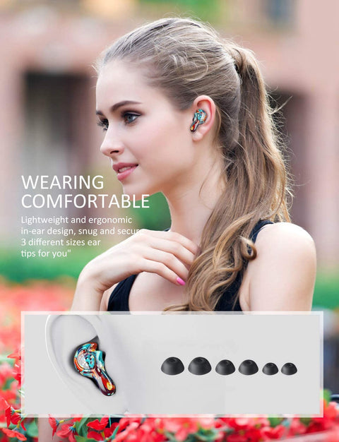 U-King True Wireless Earbuds Waterproof IPX7 Bluetooth Earbuds Wireless Headphones Bluetooth Headphones,Hifi 5.0 Wireless Earbuds 120Hrs Playing Time with Charging Case-Fireworks