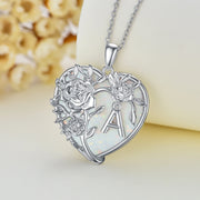 Mother'S Day Gifts for Women Sterling Silver Initial a Letter Pendant with Heart Opal Rose Necklaces Birthday Anniversary Jewelry Gifts for Women Girls Daughter Mom Girlfriend Wife