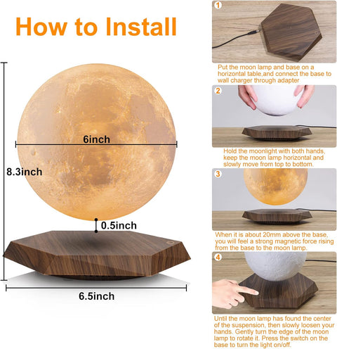 Levitating Moon Lamp, Floating and Magnetic Moon Lamp 3D Printing Moon Light with Remote, Creative Gifts for Christmas Office