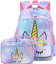 Girls Backpack for School Kids Preschool Backpack with Lunch Box Kindergartern Bookbags Set (Tie Dye Blue)