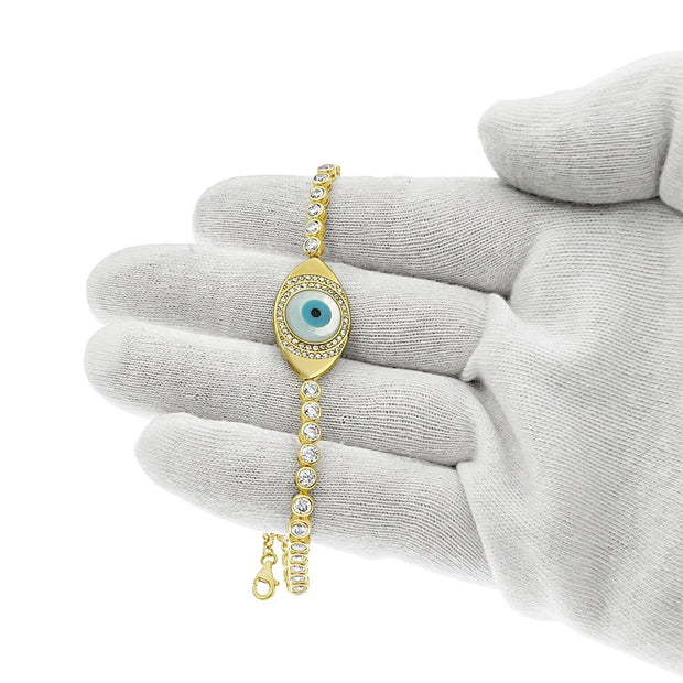 Real 10K Gold Evil Eye Protection Tennis Bracelet 7 Inch