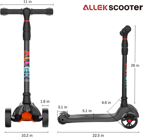 Kick Scooter B02, Lean 'N Glide Scooter with Extra Wide PU Light-Up Wheels and 4 Adjustable Heights for Children from 3-12Yrs (Black)