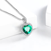 May Birthstone Necklace Women Green Heart Necklace Emerald Crystal CZ 925 Sterling Silver Pendant Jewelry Girl Birthday Mother'S Day Gift