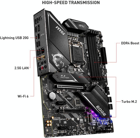 MPG Z490 GAMING EDGE WIFI ATX Gaming Motherboard (10Th Gen Intel Core, LGA 1200 Socket, DDR4, CF, Dual M.2 Slots, USB 3.2 Gen 2, Wi-Fi 6, DP/HDMI, Mystic Light RGB)