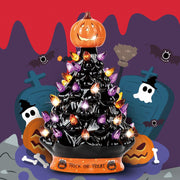 Ceramic Tree - Halloween Decoration Made with Ceramic, Orange Pumpkin Head-Home Decoration-Trick or Treat- over 35 Multicolor Bulbs, LED Light up by Battery - Black, 9 Inch