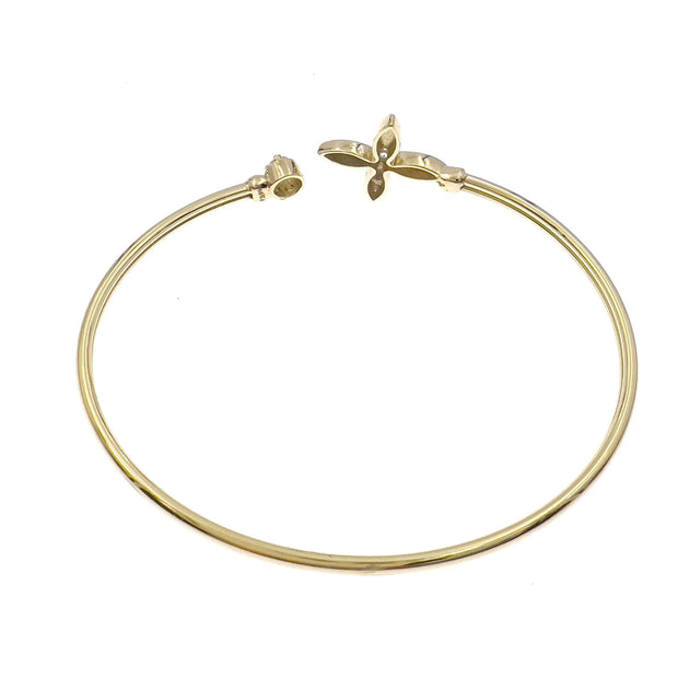 Real 14K Gold Flexible Flower Stackable Bangle Bracelet Women