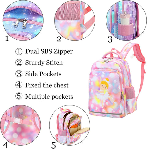 Backpack Boys Girls Preschool Backpacks for School Kids School Bags Kindergarten Bookbag Set with Lunch Box (Pink Dance Girl)