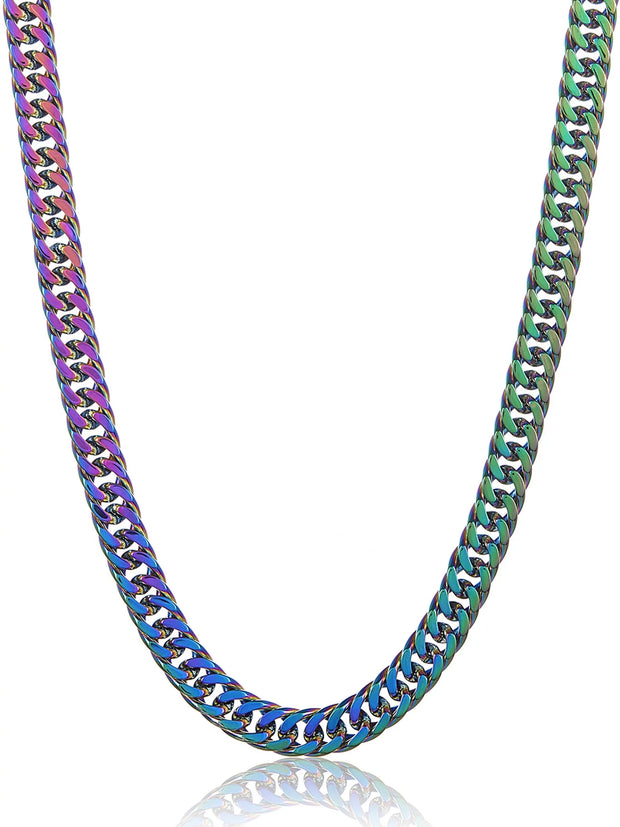 Iridescent Stainless Steel 8Mm Curb Chain Necklace 24"