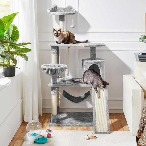 63.5In Multi-Level Cat Tree Tower Condo with Scratching Posts, Platform & Hammock, Cat Activity Center Play Furniture for Kittens, Cats, and Pets