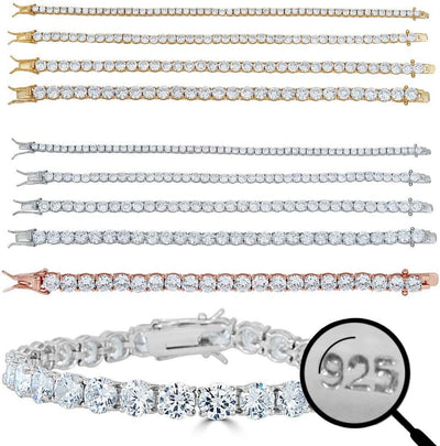 Real Solid 925 Sterling Silver Mens or Womens Tennis Bracelet - 14K Yellow & Rose Gold Finish over Solid 925 Silver - 3-6Mm - 6-9" Iced One Row Bracelet