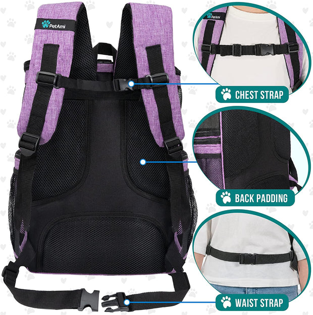 Dog Backpack Carrier, Airline Approved Cat Backpacks for Carrying Small Large Cats, Pet Carrier Back Pack, Ventilated Soft Sided for Travel, Hiking, Camping, Max 18 Lbs, Purple