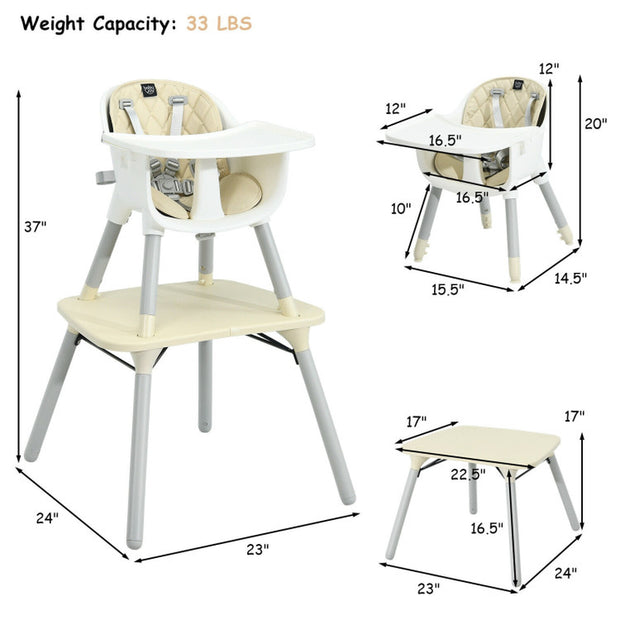 4-In-1 Baby Convertible Toddler Table Chair Set with PU Cushion