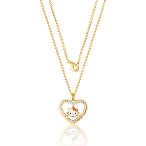 Hello Kitty Yellow Gold Plated CZ Heart Pendant Necklace