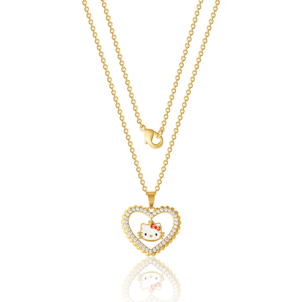 Hello Kitty Yellow Gold Plated CZ Heart Pendant Necklace