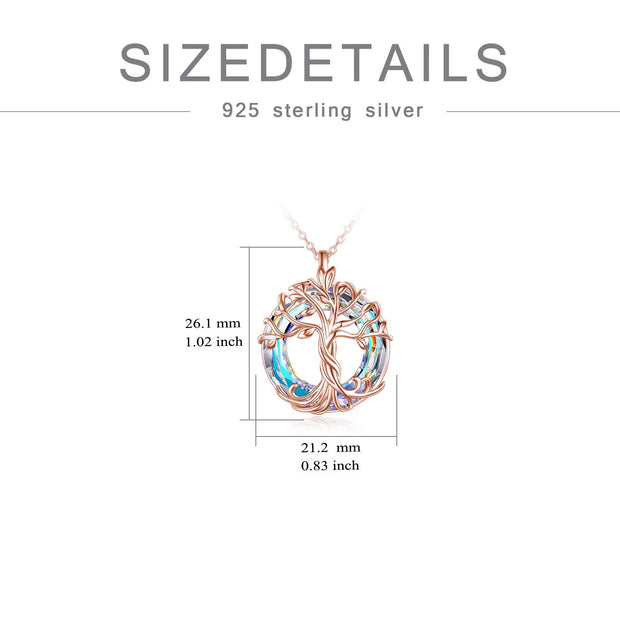 Mom Daugther Jewelry for Women Necklace Sterling Silver Tree of Life Pendant Celtic Family Tree Necklace with Circle Airore Boreale Crystal Jewelry Gifts for Her Women Wife Sister Birthday