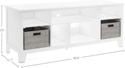 Kids' Media Console - Creamy White: Wooden TV Stand with Shelves and Fabric Bins – Storage Cubby Organizer for Tv'S up to 55 Inches