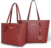 Tote Handbag for Women Vegan Leather Shoulder Bag Large and Medium 2PCS Purses Set MWC2-030RD