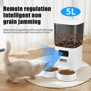 Automatic Pet Feeder with Camera for 2 Pets, 1080P Camera 5L Cat Feeder with 2 Stainless Steel Bowls, Two Way Talk, Remote APP Control Support 2.4G Wifi