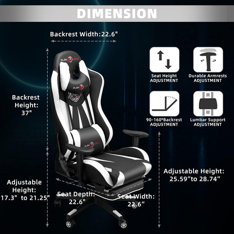 Gaming Chair with Footrest, Gaming Chairs, Comfortable Office Chairs Ergonomic Computer Gamer Chair with Headrest and Lumbar Support, High Back Gaming Chairs for Teens Adults, White