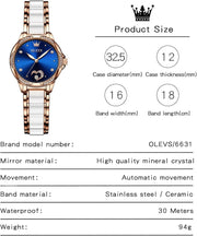 Womens Watches Elegant Dress Diamond Automatic Self Winding Watches for Women Luxury Fashion Stainless Steel Ceramic Waterproof Luminous Women'S Wrist Watches