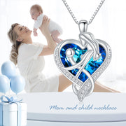 Gifts for Mom S925 Sterling Silver Mom and 1 Child Necklace with Blue Heart Crystal Pendant Jewelry Gifts for Women Mother New Mom Birthday Gifts for Mom from Daughters/Sons