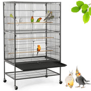 Metal 52-Inch Large Rolling Bird Cage with 3 Perches 4 Feeders