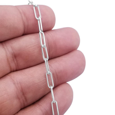 Polished Paperclip Chain Bracelet 7 Inch 3.2 Mm 14K White Gold