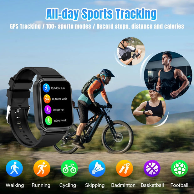 Smart Watch for Android Iphone 1.91" Full Touch HD Screen Sport Fitness Tracker Waterproof Smartwatches Wireless Bluetooth Call for Men Women (Black)