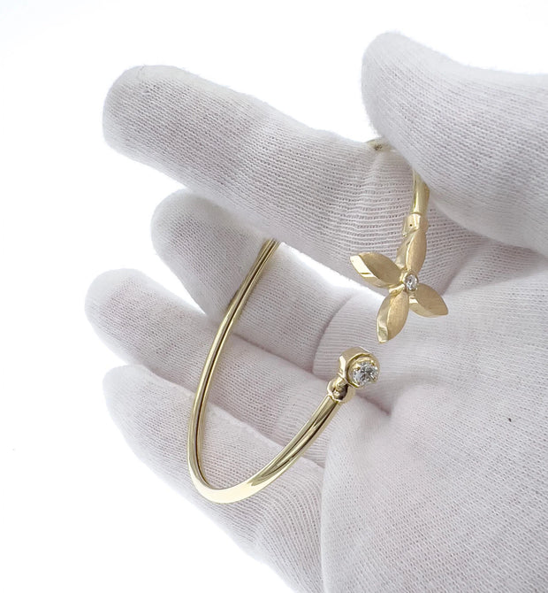 Real 14K Gold Flexible Flower Stackable Bangle Bracelet Women