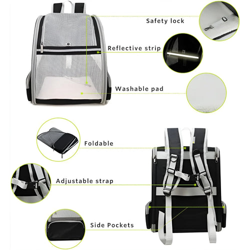 Dog Backpack Carrier, Well-Ventilated Design, Comfortable Dog Carrier with Cushion with Extra Pockets, Great for Hiking