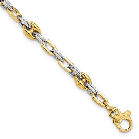 14 Karat Two-Tone Textured Double Fancy Link Bracelet