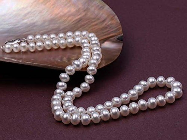 Necklace Classic Near-Round White Cultured Freshwater Pearl Necklace Strand for Women 20"