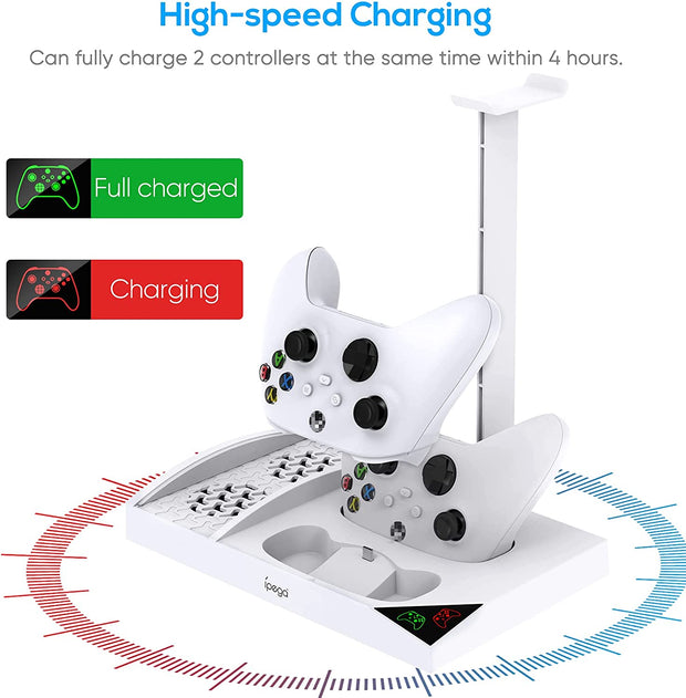 Cooling Fan Stand Compatible with Xbox Series S with 1400Mah Rechargeable Battery Pack,  Vertical Charging Station Dock Accessories with Controller Charger Port & Cooler System for XSS - White