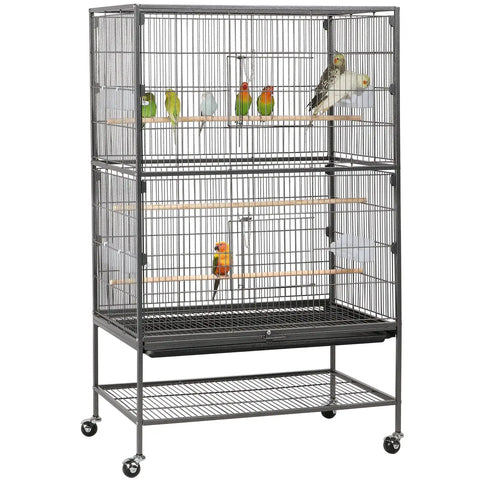 Metal 52-Inch Large Rolling Bird Cage with 3 Perches 4 Feeders