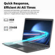 15.6Inch Laptop 8GB DDR4 256GB SSD Windows 11 with Intel Celeron, HD 1366*768 IPS