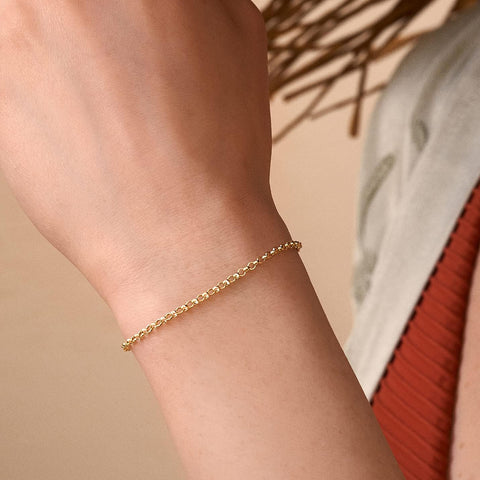 14K Solid Gold Simple Chain Adjustable Bracelet for Women Valentine'S Day Jewelry Gift